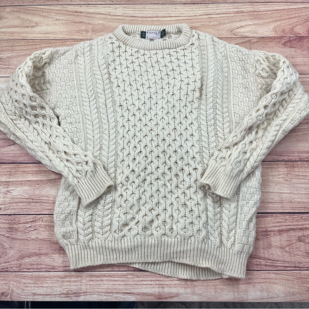 VTG 90s Womens Blarney Woolen Mills Fisherman Cable Knit 100% Wool Sweater L (?)